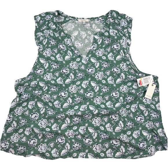Angels Tops - NWT ANGELS Womens Sleeveless V-Neck Tank Top Blouse Shirt Green/Blue Floral - 3X